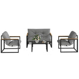 4 Piece Patio Furniture Set with Loveseat, Coffee Table and Thick Cushions, Light Grey