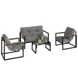 4 Piece Patio Furniture Set with Loveseat, Coffee Table and Thick Cushions, Light Grey