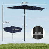 2.6 m Half Garden Parasol with Solar LED Lights and Tilt, Dark Blue