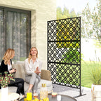 78" x 48" Metal Outdoor Privacy Screen, Quatrefoil Design, Black