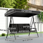 3-Seat Patio Swing Chair with Adjustable Canopy and Side Tray, Black
