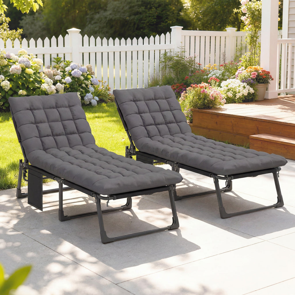 2 Piece Reclining Outdoor Chaise Lounge Chairs with Cushions, Dark Gray