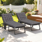 2 Piece Reclining Outdoor Chaise Lounge Chairs with Cushions, Dark Gray