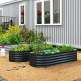 Set of 2 Galvanised Raised Beds with Stakes, 150 x 60 x 30 cm, Dark Grey