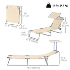 Adjustable Folding Lounge Chair with Sun Shade, Beige