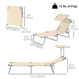 Adjustable Folding Lounge Chair with Sun Shade, Beige