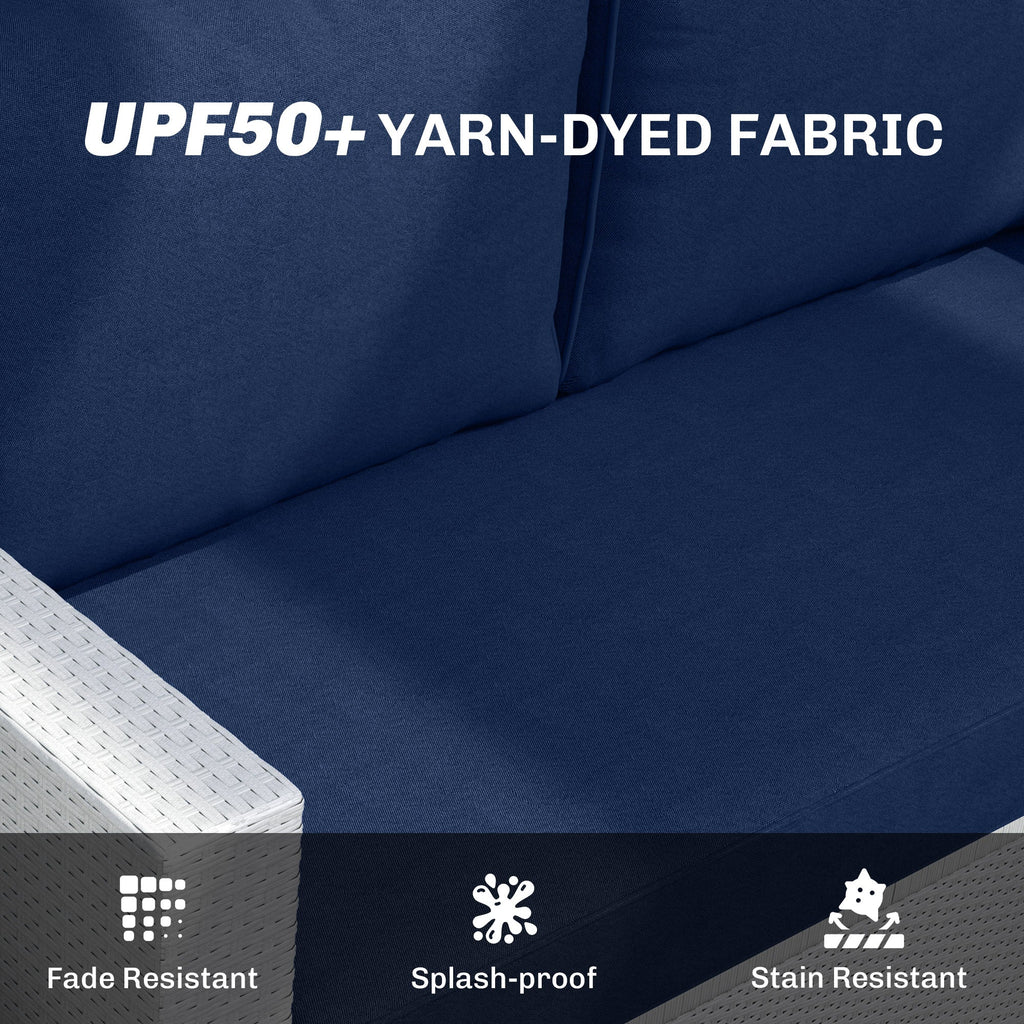 2 Seater Outdoor Seat Cushions with Backrest, Navy Blue
