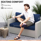 2 Seater Outdoor Seat Cushions with Backrest, Navy Blue