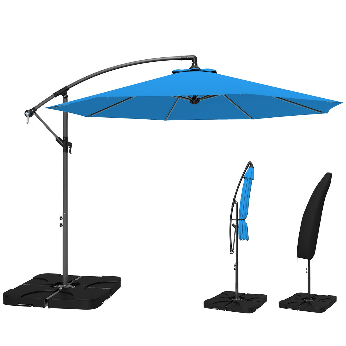 3 m Cantilever Parasol with Weights, Cover & Cross Base, Blue