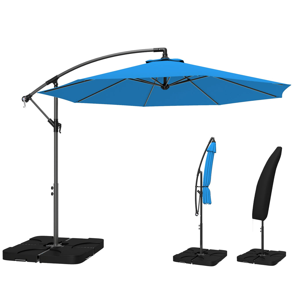 3 m Cantilever Parasol with Weights, Cover & Cross Base, Blue