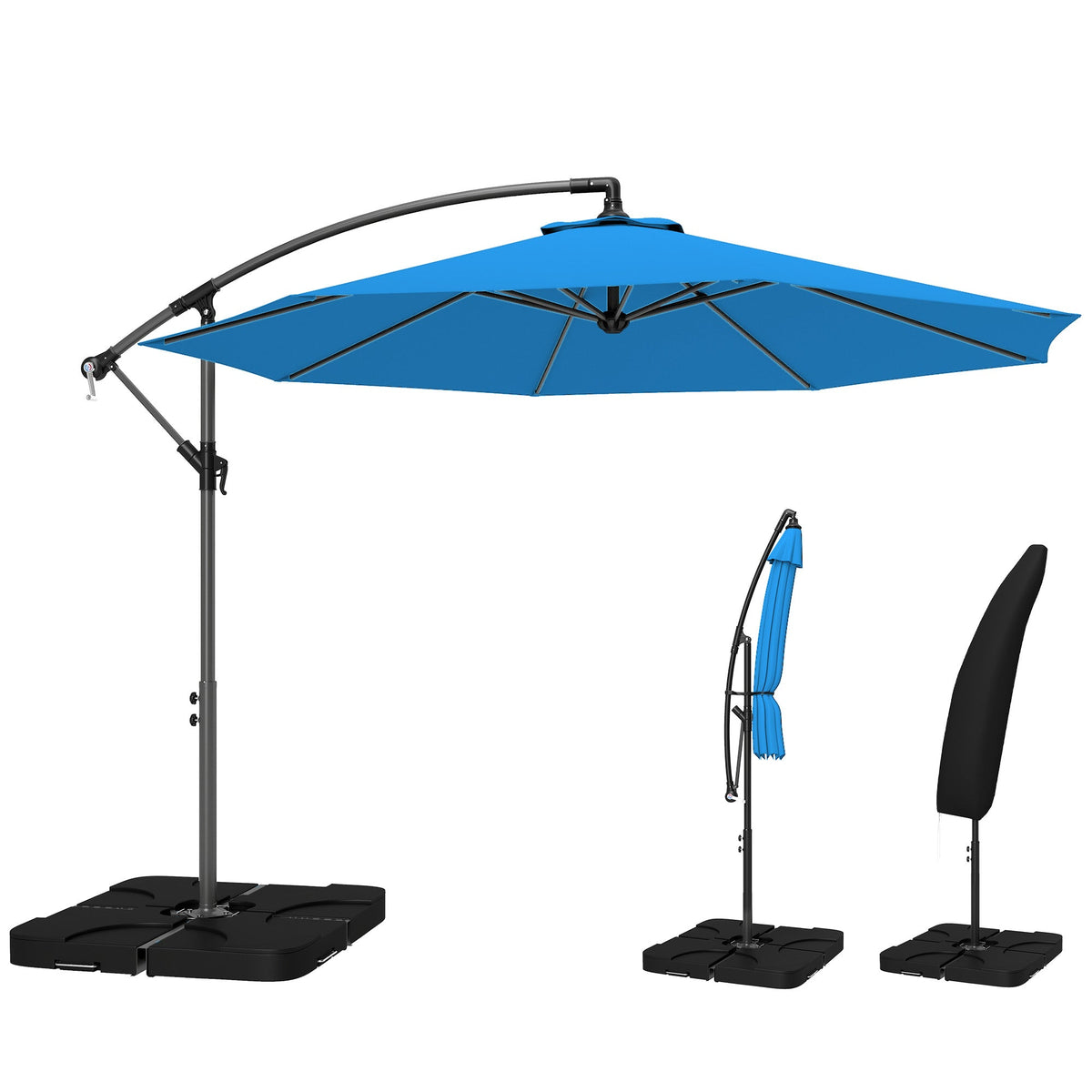 3 m Cantilever Parasol with Weights, Cover & Cross Base, Blue