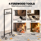 5-Piece Fireplace Tool Set with Brush, Shovel, Poker, Tongs & Stand, Black Metal