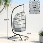Hanging Egg Chair with Foldable Metal Stand, Thick Cushion, Light Grey