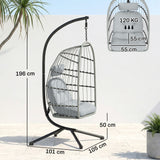 Hanging Egg Chair with Foldable Metal Stand, Thick Cushion, Light Grey