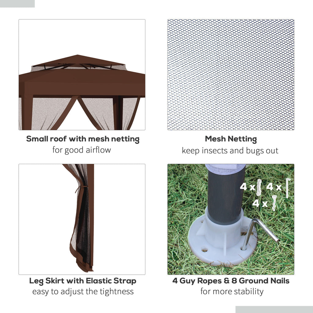 10' x 10' Canopy Tent with Mesh Netting and Double Tier Roof, Brown