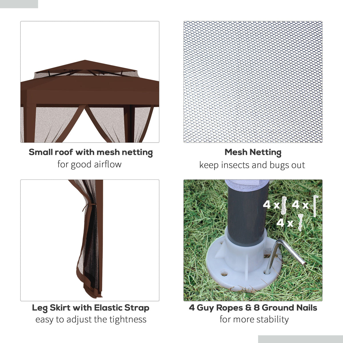10' x 10' Canopy Tent with Mesh Netting and Double Tier Roof, Brown