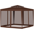 10' x 10' Canopy Tent with Mesh Netting and Double Tier Roof, Brown