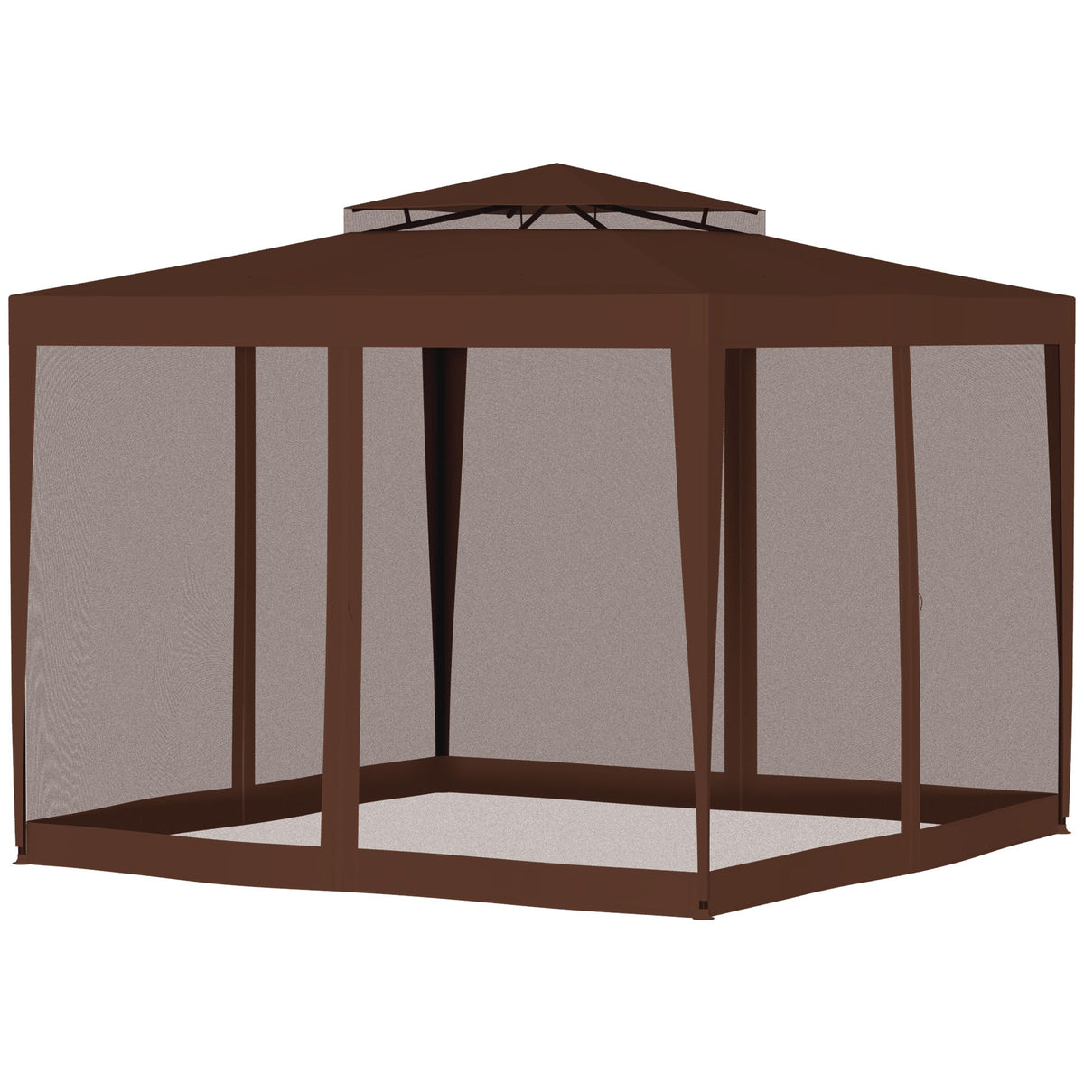 10' x 10' Canopy Tent with Mesh Netting and Double Tier Roof, Brown