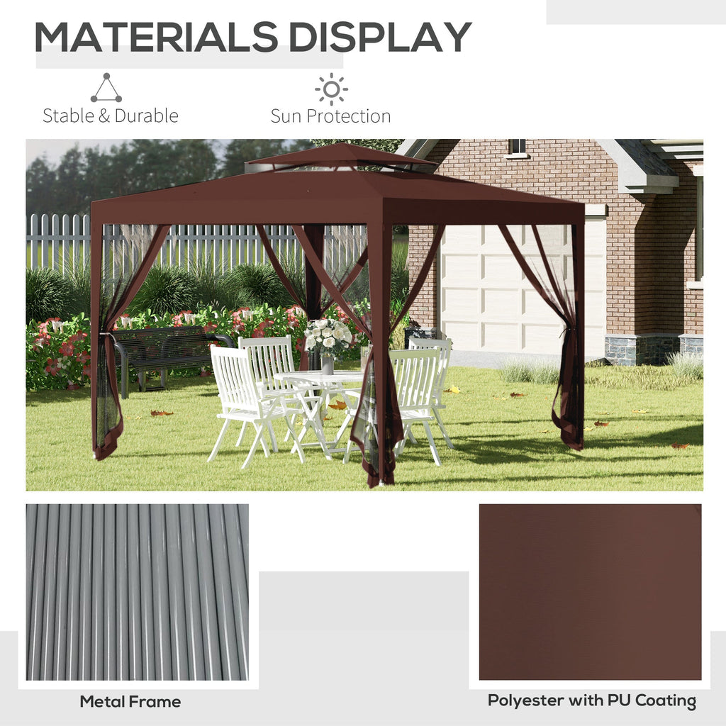 10' x 10' Canopy Tent with Mesh Netting and Double Tier Roof, Brown