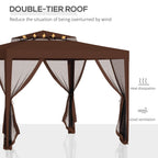 10' x 10' Canopy Tent with Mesh Netting and Double Tier Roof, Brown