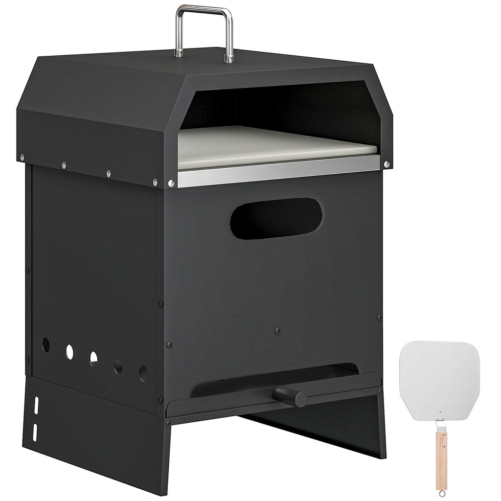 3-in-1 Wood-Fired Pizza Oven with Stone & Peel for Charcoal Grill, Black