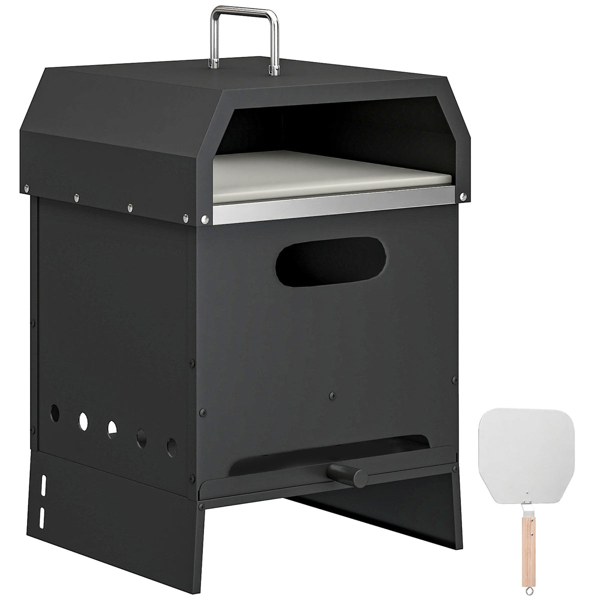 3-in-1 Wood-Fired Pizza Oven with Stone & Peel for Charcoal Grill, Black
