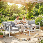 6 Seater Aluminium Garden Sofa Set with Coffee Table, Light Grey