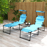 2-Piece Outdoor Lounge Chairs with Sunshade and Pillow, Light Blue