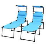 2-Piece Outdoor Lounge Chairs with Sunshade and Pillow, Light Blue