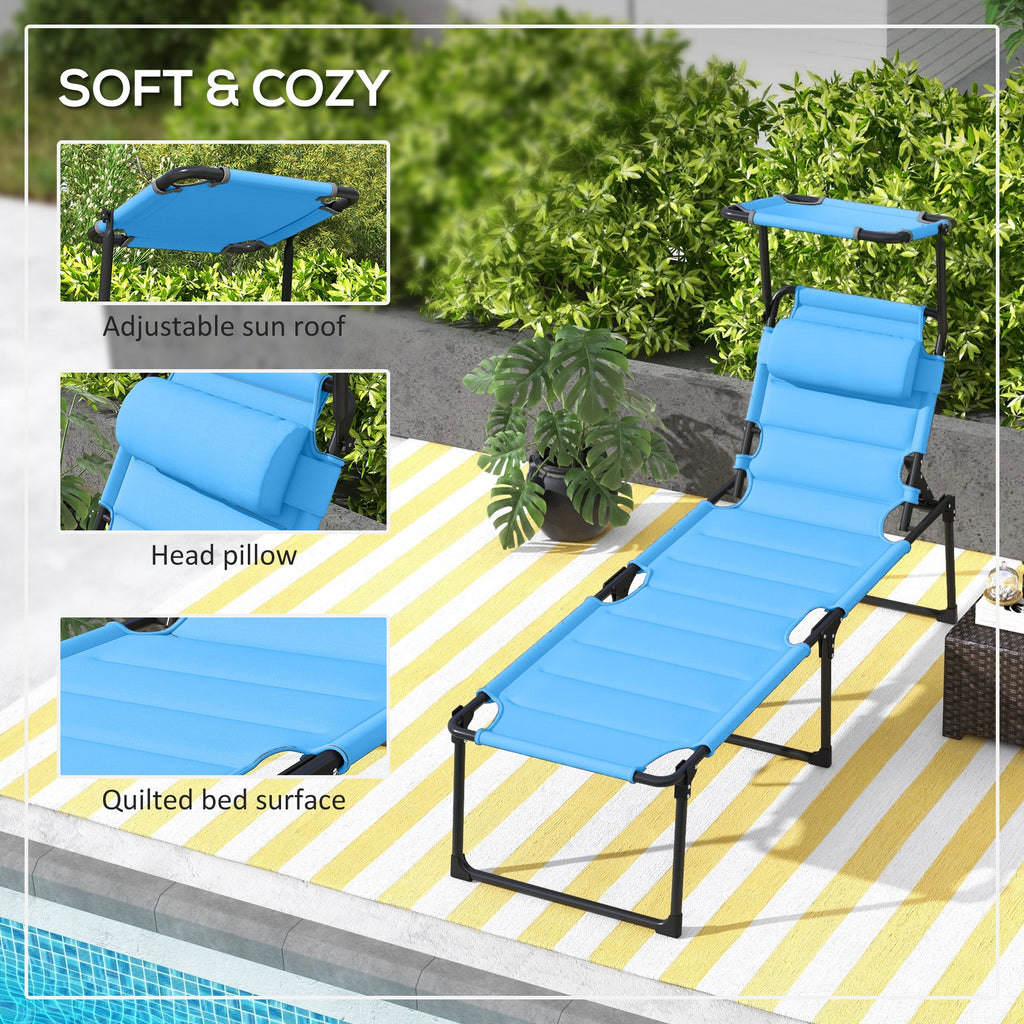 2-Piece Outdoor Lounge Chairs with Sunshade and Pillow, Light Blue