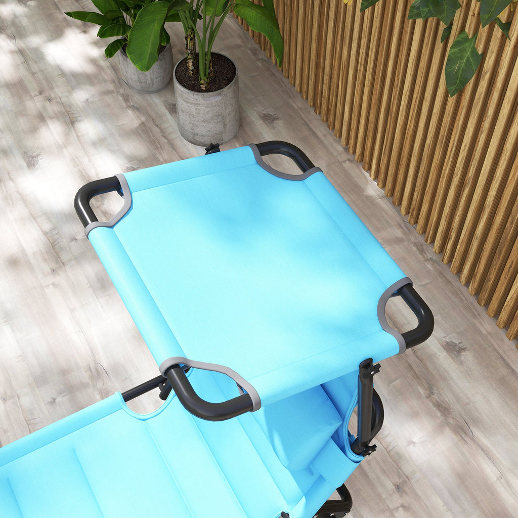 2-Piece Outdoor Lounge Chairs with Sunshade and Pillow, Light Blue