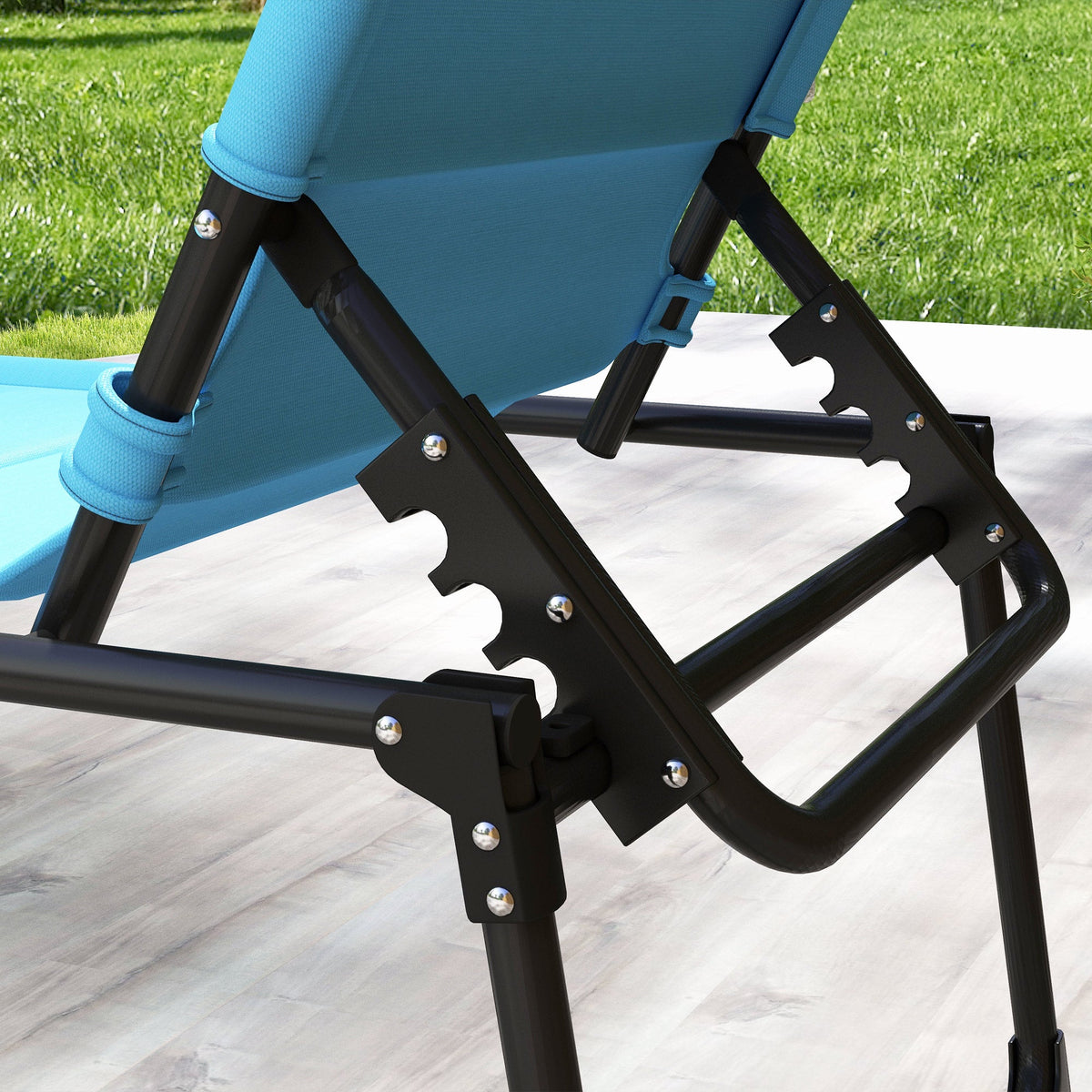 2-Piece Outdoor Lounge Chairs with Sunshade and Pillow, Light Blue