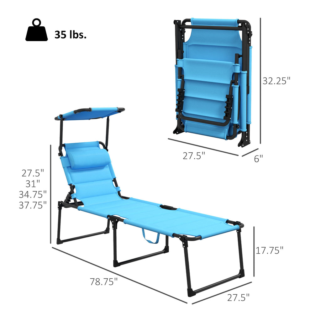 2-Piece Outdoor Lounge Chairs with Sunshade and Pillow, Light Blue