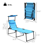 2-Piece Outdoor Lounge Chairs with Sunshade and Pillow, Light Blue