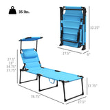 2-Piece Outdoor Lounge Chairs with Sunshade and Pillow, Light Blue