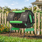 200L Dual Chamber Rotating Compost Tumbler with 8 Adjustable Vents, BPA Free Outdoor Composter in Green