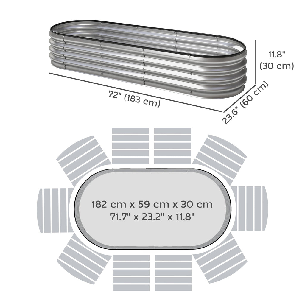 2pcs 6 x 2 x 1 ft Galvanized Raised Garden Beds, Silver