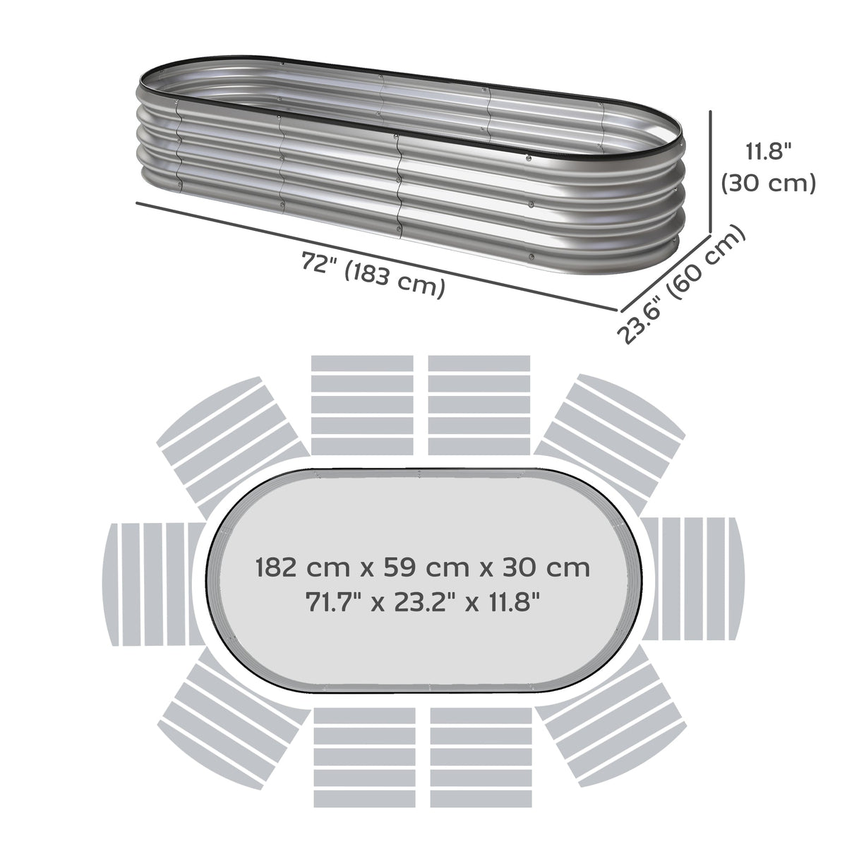 2pcs 6 x 2 x 1 ft Galvanized Raised Garden Beds, Silver