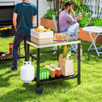 Outdoor Grill Cart with Stainless Steel Top, 2 Shelves and Wheels, Charcoal Grey