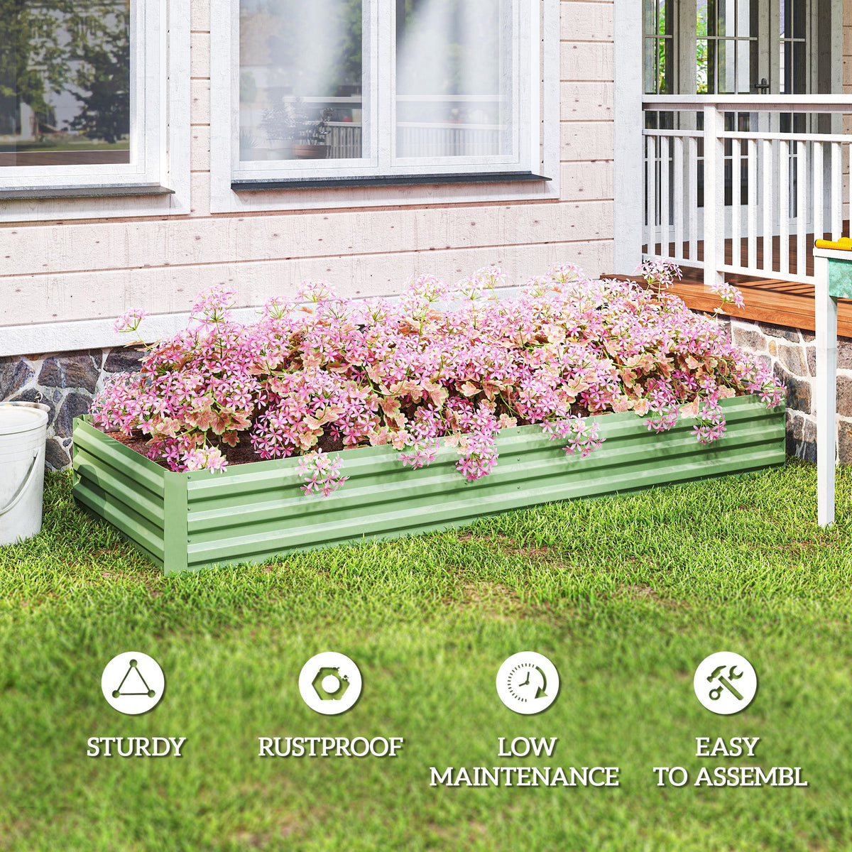 Galvanized Raised Garden Bed 8' x 3' x 1' for Vegetables, Flowers & Herbs, Light Green