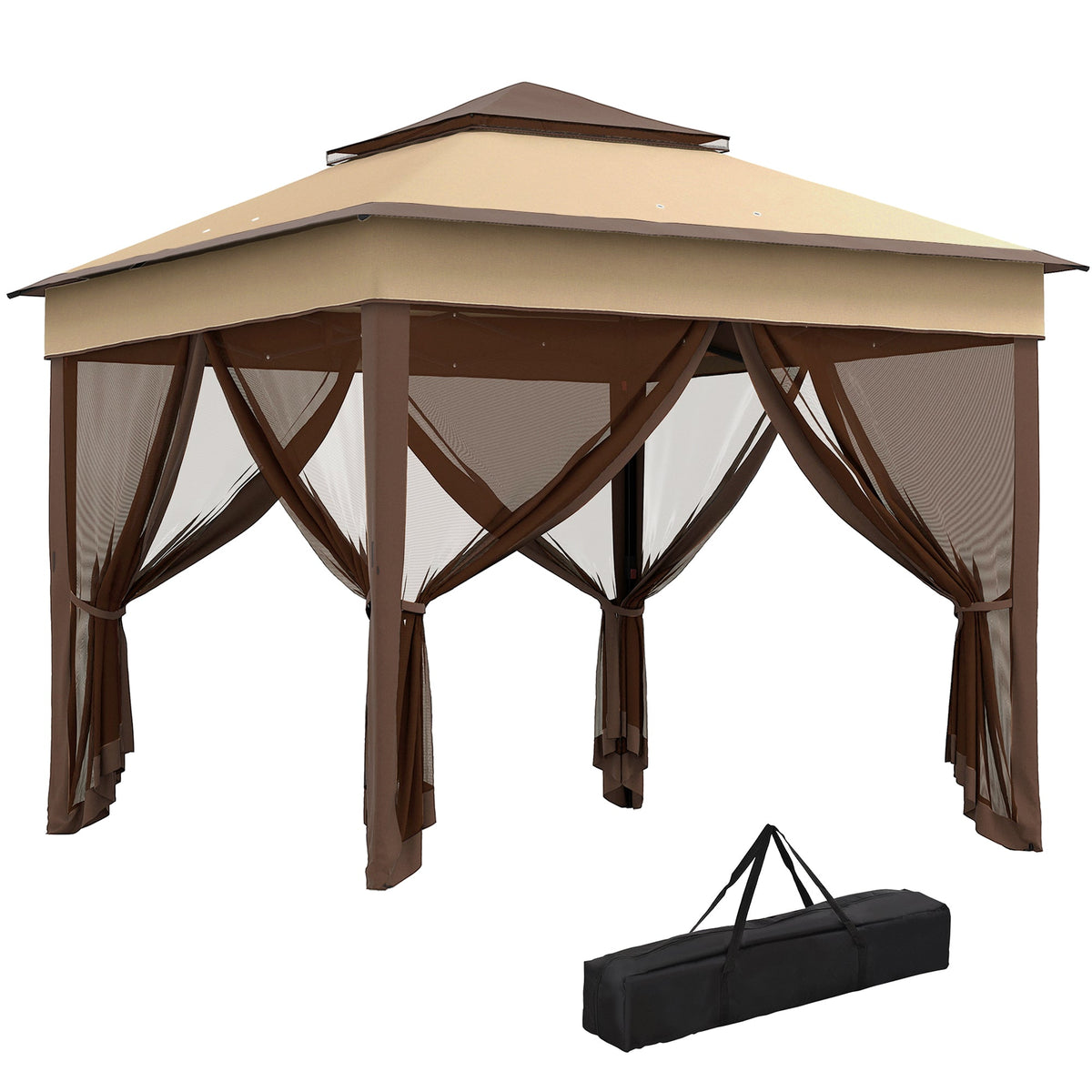 10.7 x 10.7ft Pop-Up Gazebo with Removable Mesh Curtains and UV30 Roof, Beige