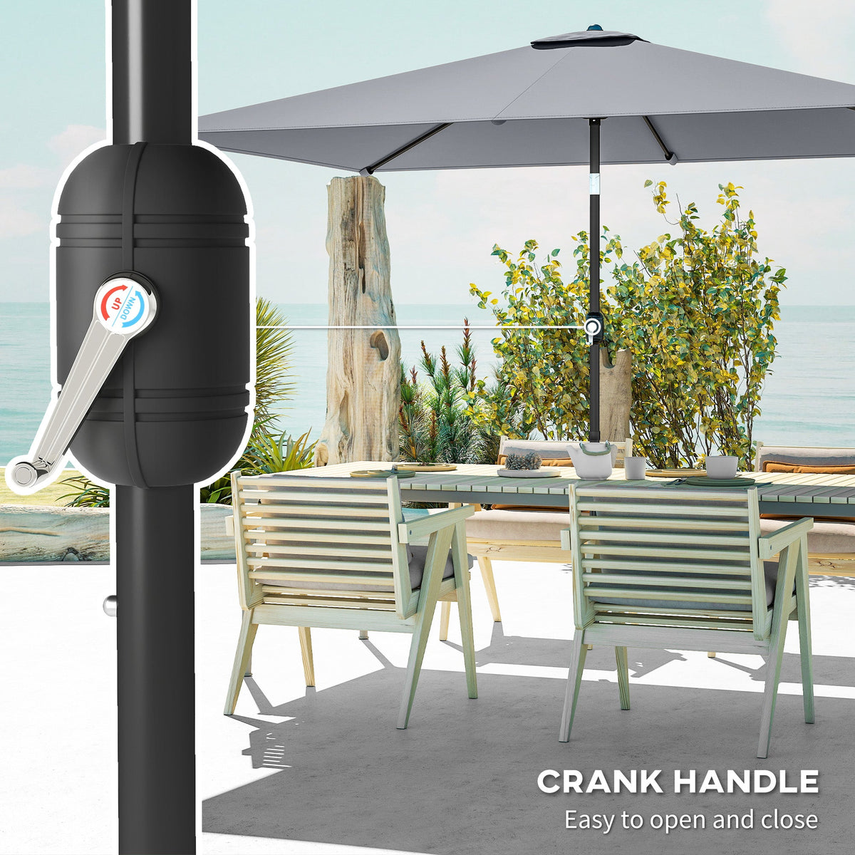 3 x 2 m Garden Parasol with Crank Handle and Tilt Function, Light Grey
