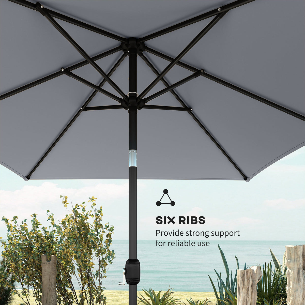 3 x 2 m Garden Parasol with Crank Handle and Tilt Function, Light Grey