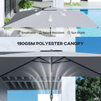 3 x 2 m Garden Parasol with Crank Handle and Tilt Function, Light Grey