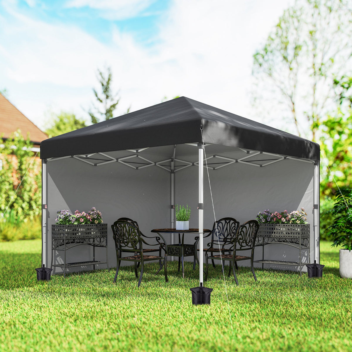10' x 10' Pop Up Canopy Tent with Sidewalls and Roller Bag, Black
