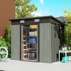 7 x 4 ft Lean-To Metal Shed with Foundation Kit for Bike & Mower, Light Grey