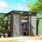 7 x 4 ft Lean-To Metal Shed with Foundation Kit for Bike & Mower, Light Grey