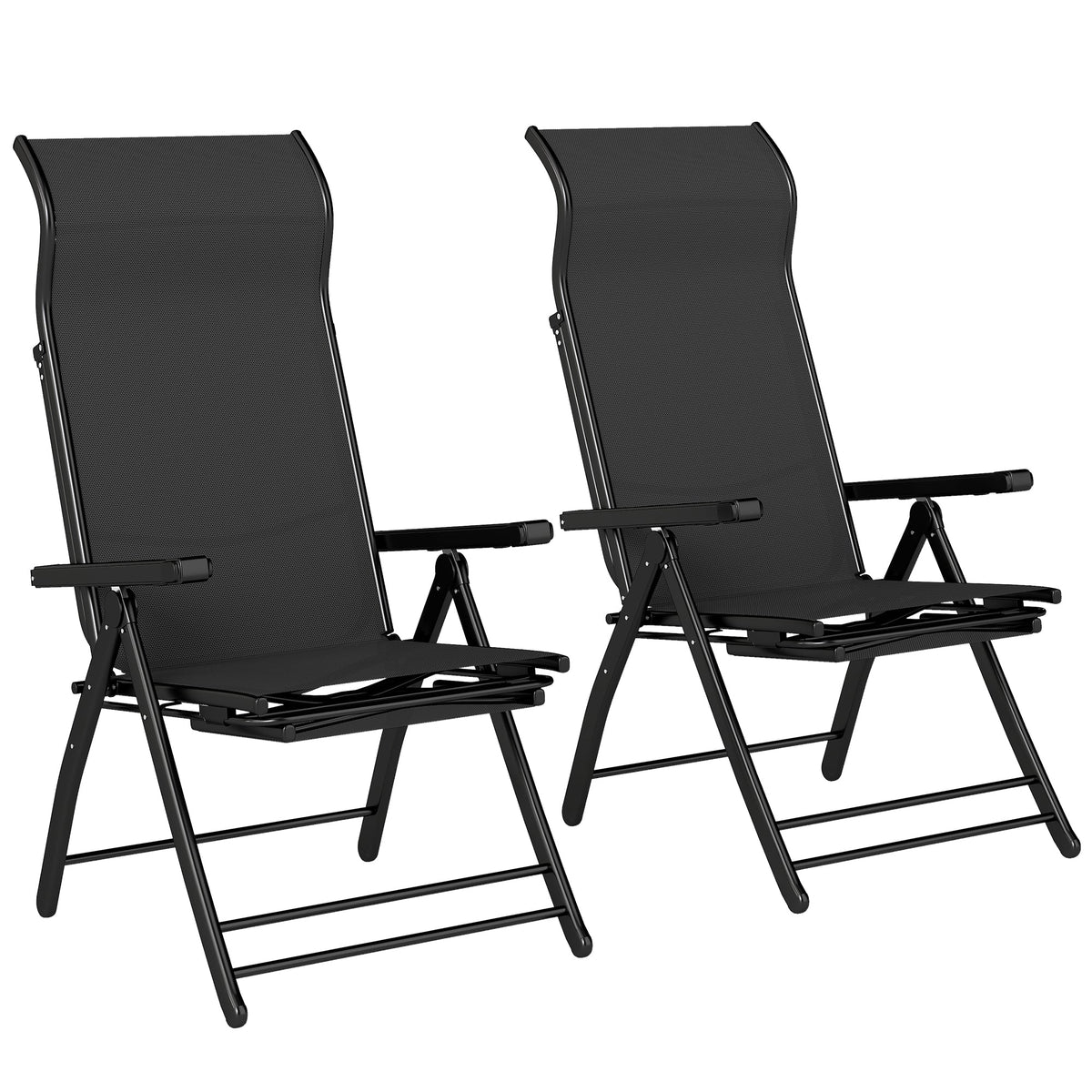 Set of 2 Folding Patio Chairs with Footrest and 5-Position Recline, Black