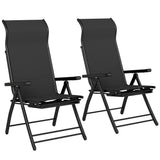 Set of 2 Folding Patio Chairs with Footrest and 5-Position Recline, Black