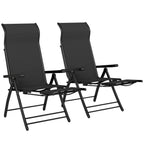Set of 2 Folding Patio Chairs with Footrest and 5-Position Recline, Black